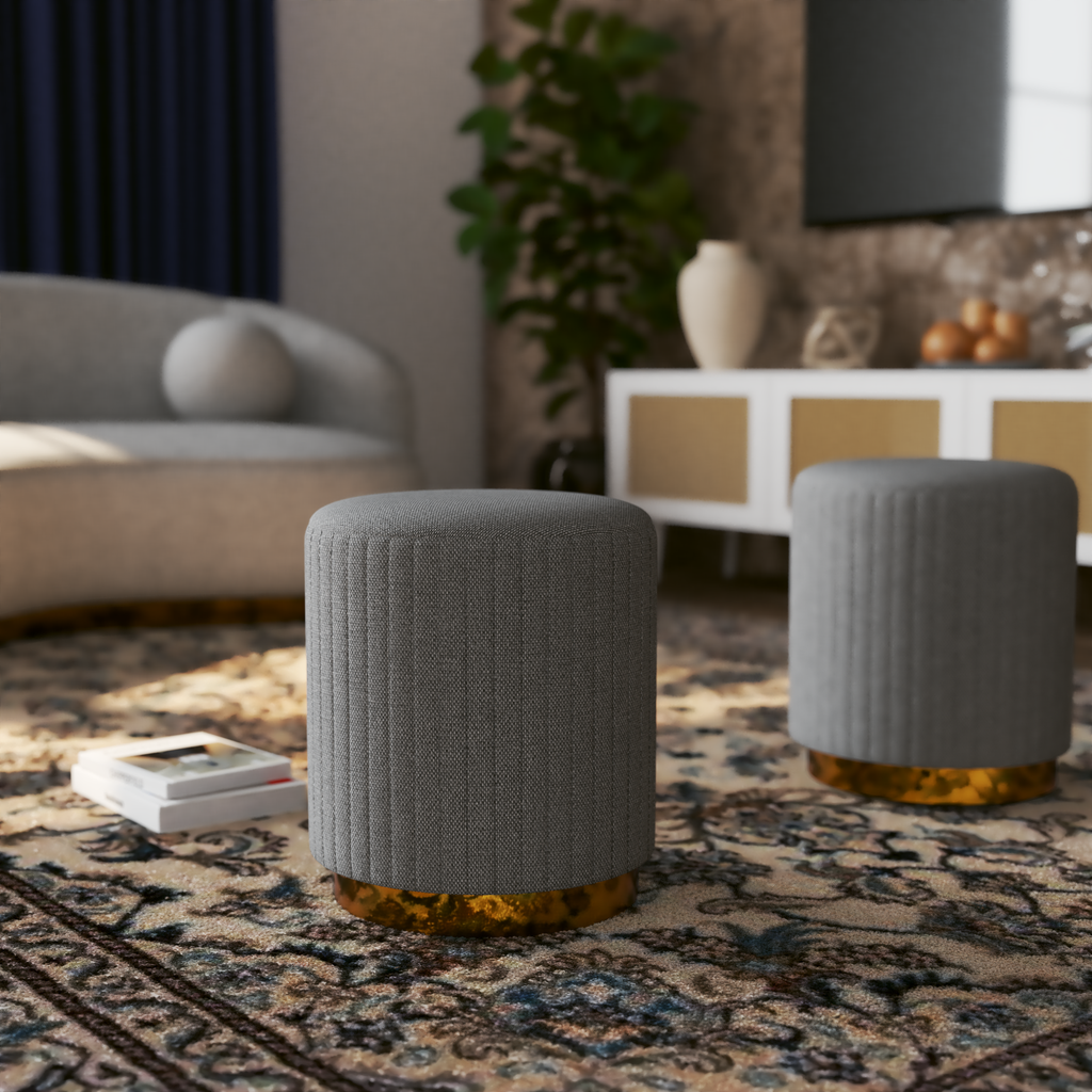 BANCO TAPIZADO GRIS, BASE DORADA.png