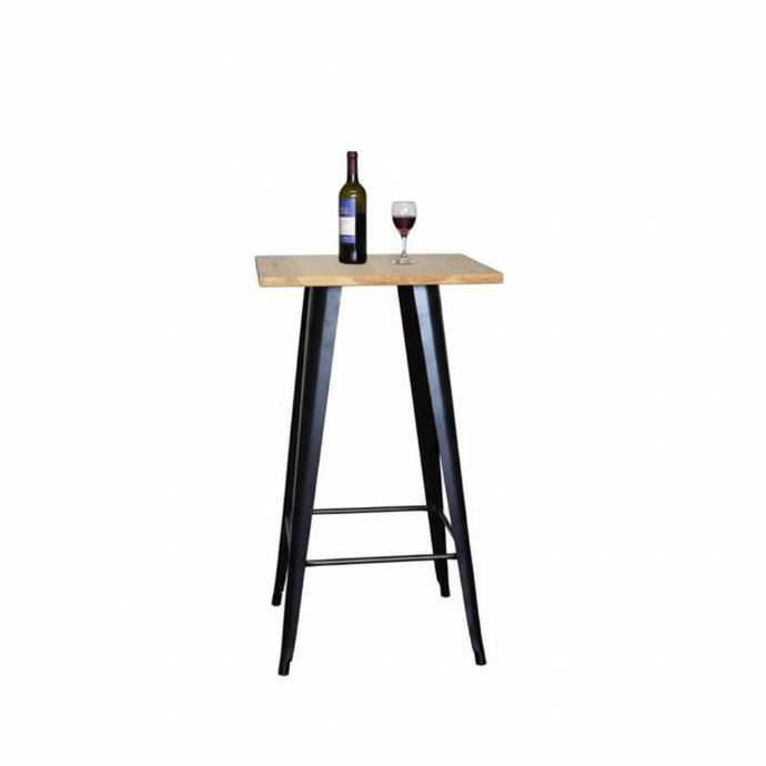 MESA MILAN 32X32 BAR, TOP MADERA Y BASE METALICA