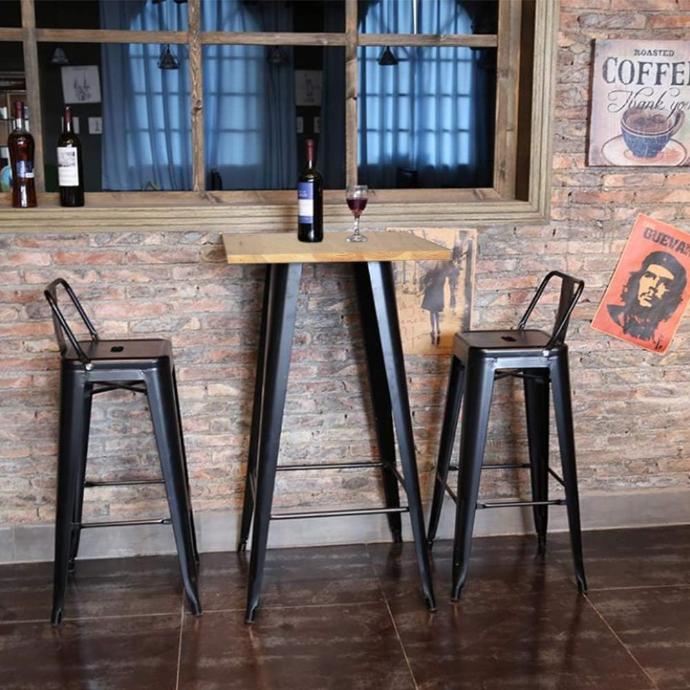 MESA MILAN 32X32 BAR, TOP MADERA Y BASE METALICA