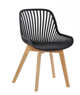 SILLA COMEDOR VENICE NEGRO Y PATA MADERA(54.5x51x82.5CM)