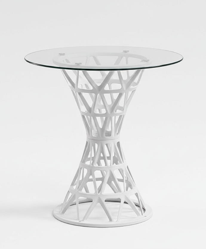 MESA MATRIX 26`` BASE BLANCA TOP DE VIDRIO