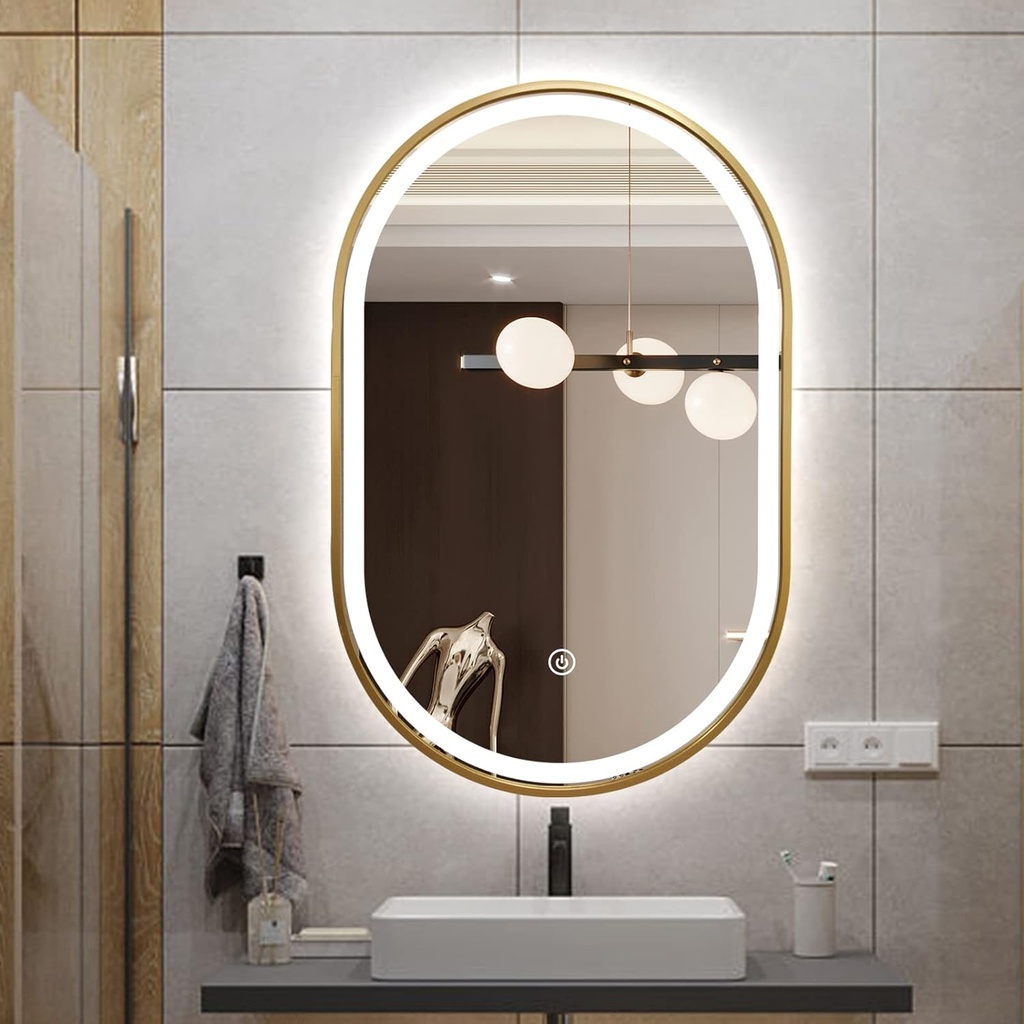 ESPEJO OVAL GOLD FRAME Y LED 20X100CM