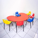 MESA KINDER PLASTICA MEDIA LUNA ALTURA AJUSTABLE MAXIMO 24"COLOR ROJA