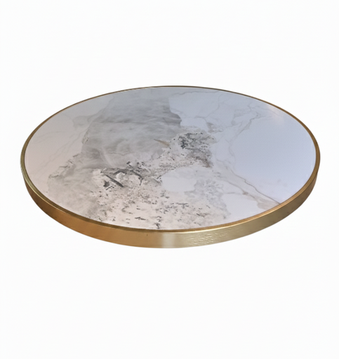 [8030] PLATAFORMA DE PIEDRA REDONDA DE 30" BLANCO CON ORILLA DORADO