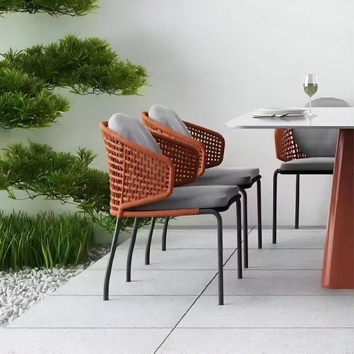 [RT012] SILLA RT012 COJIN GRIS CON RATTAN ROJO