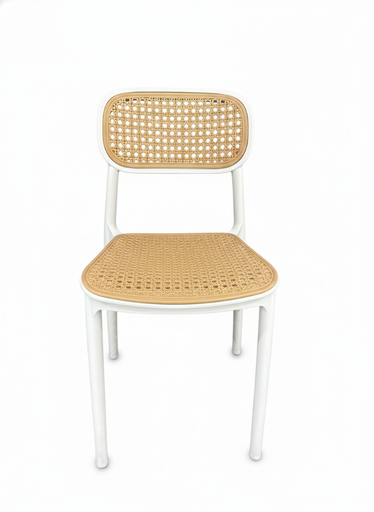 [PS-2418] SILLA CROSS #2 COMEDOR SIN BRAZOS BLANCA CON AMARILLO