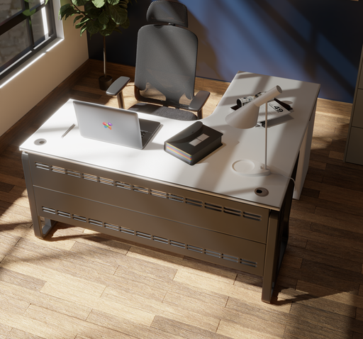 [ODFC36] ESCRITORIO EJECUTIVO EN L SM140 PLATAFORMA BLANCO Y PATAS NEGRO(120x140x75CM)