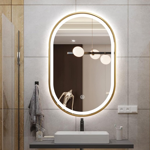 [232322] ESPEJO OVAL GOLD FRAME Y LED 20X100CM