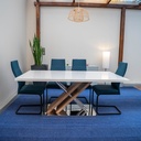 MESA NISA TOP BLANCO PATAS COLOR MADERA CON BASE ACERO INOXIDABLE 36X72"